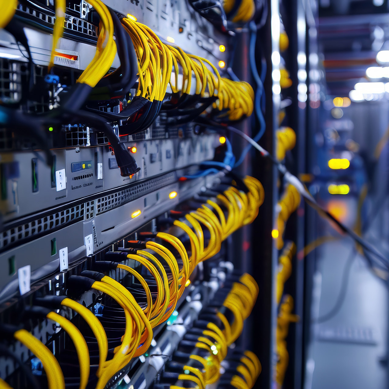 a close up of a server rack in a data center.